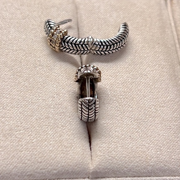 Sparkle in these  Sterling Silver Earrings with 14K Gold & Diamond accents. - Picture 4 of 6